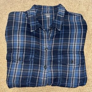 Eddie Bauer Blue, Black & White 100% Soft Cotton Plaid Shacket Size XL